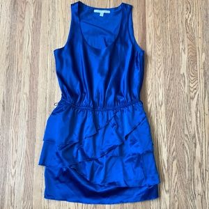 LC Blue Silky Tiered Ruffle Skirt Drop Waist Dress